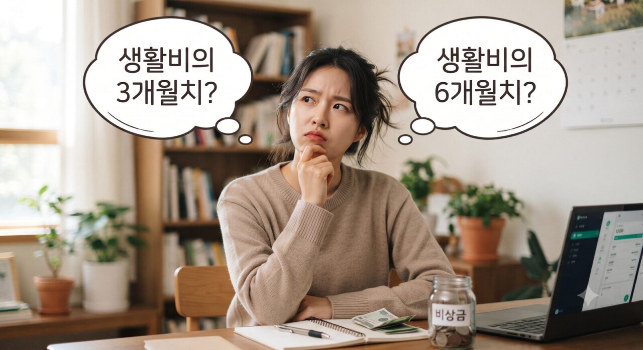 생활비 3개월치와 6개월치 중 비상금 목표를 고민하는 모습