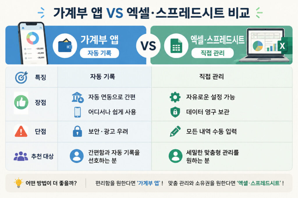 가계부 앱과 엑셀 구글시트 비교