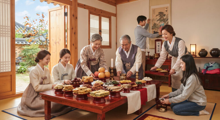 명절 차례상 차리는 모습