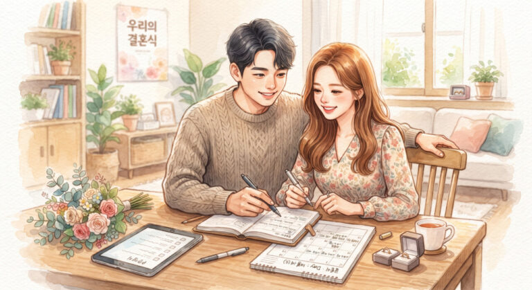 결혼을 앞두고 일정을 확인하는 모습