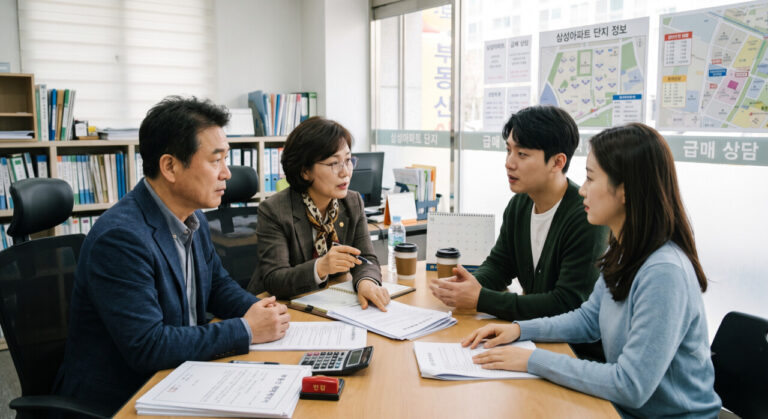 전세 살던집을 그대로 사려고 상담하는 모습
