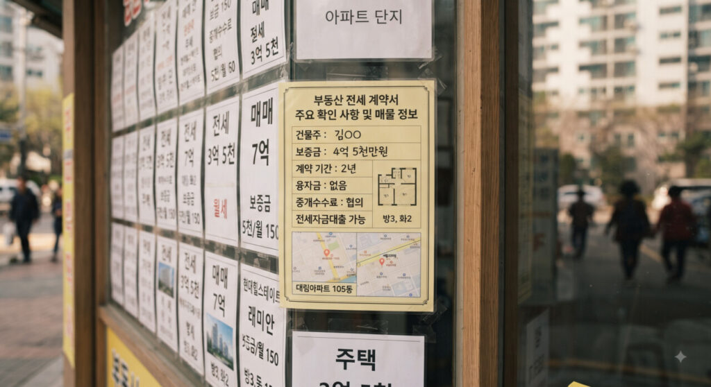 전세집을 알아보며 조건을 확인하는 모습