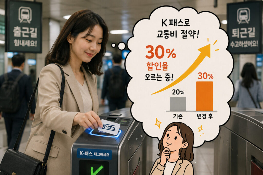 출퇴근길 K패스 카드 할인율증가로 혜택이 많은 모습
