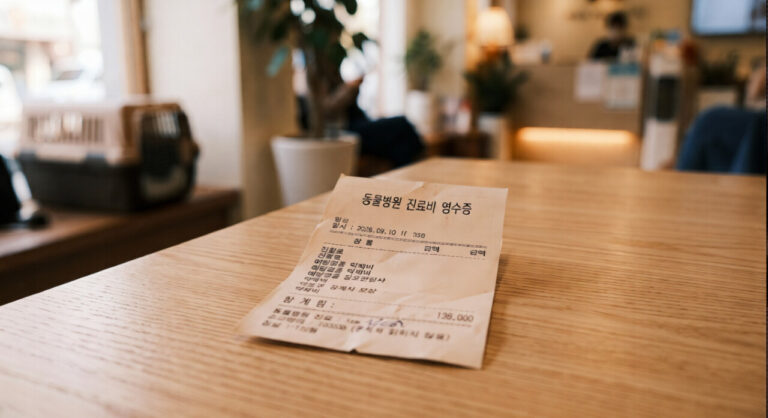 동물병원 진료비 영수증이 놓인 모습